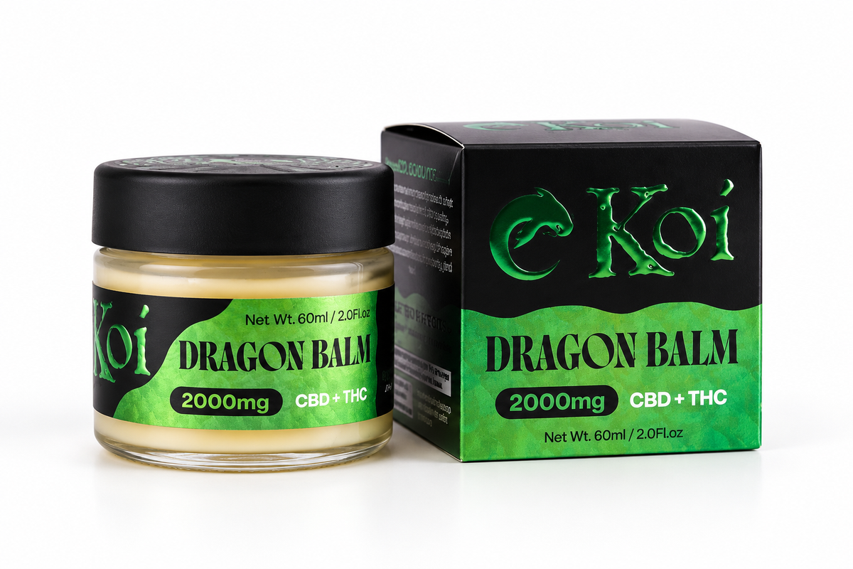 Koi Dragon Balm jar in 6-pack box