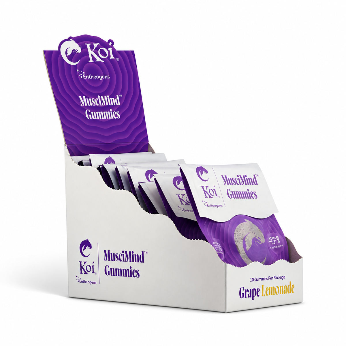 Koi Muscimind Gummies 10-count bag in 10-pack box