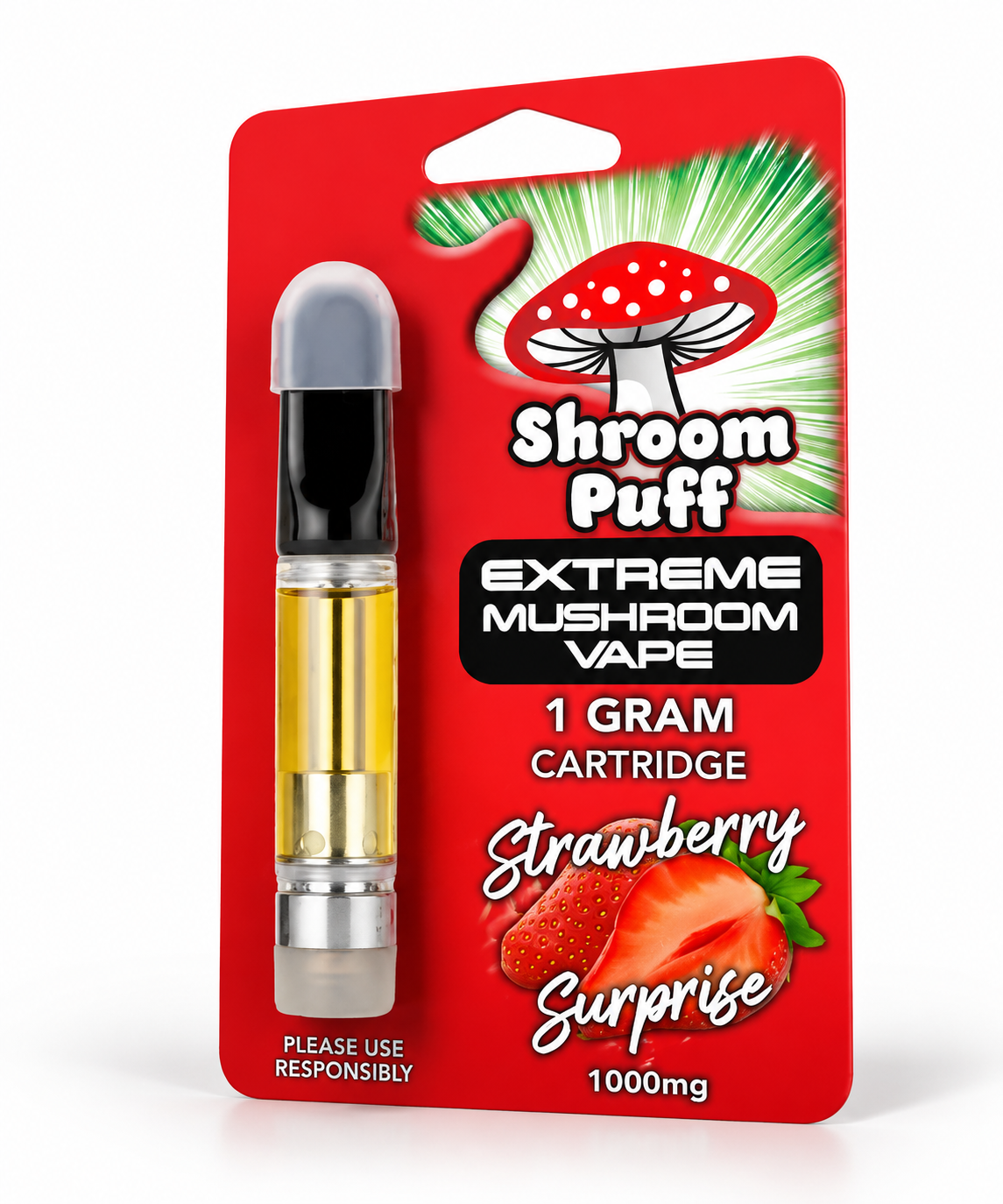 Shroompuff mushroom extract cartridge 1 gram, 10-pack display box
