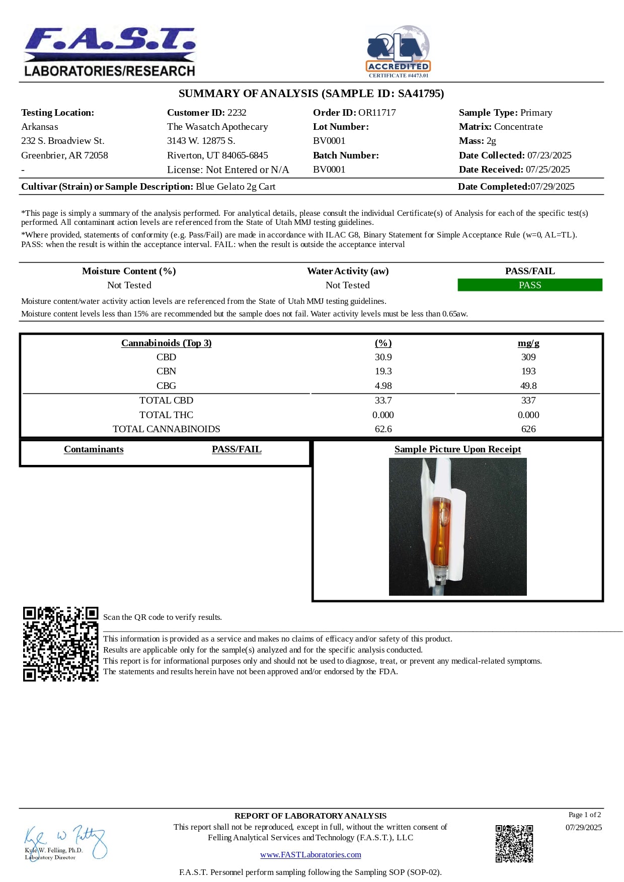 Redwood Organix CBGa 2 gram cartridges 1ct 10/box