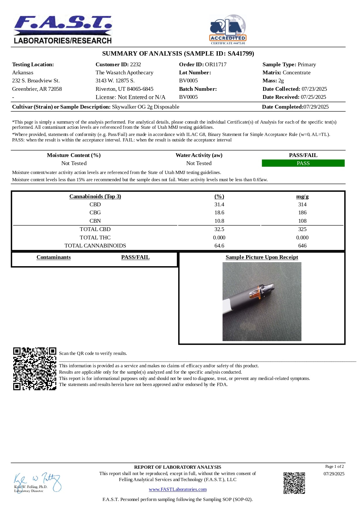 Redwood Organix CBGa 2 gram disposables 1ct 10/box