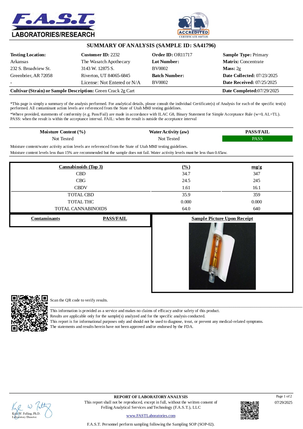 Redwood Organix CBGa 2 gram cartridges 1ct 10/box