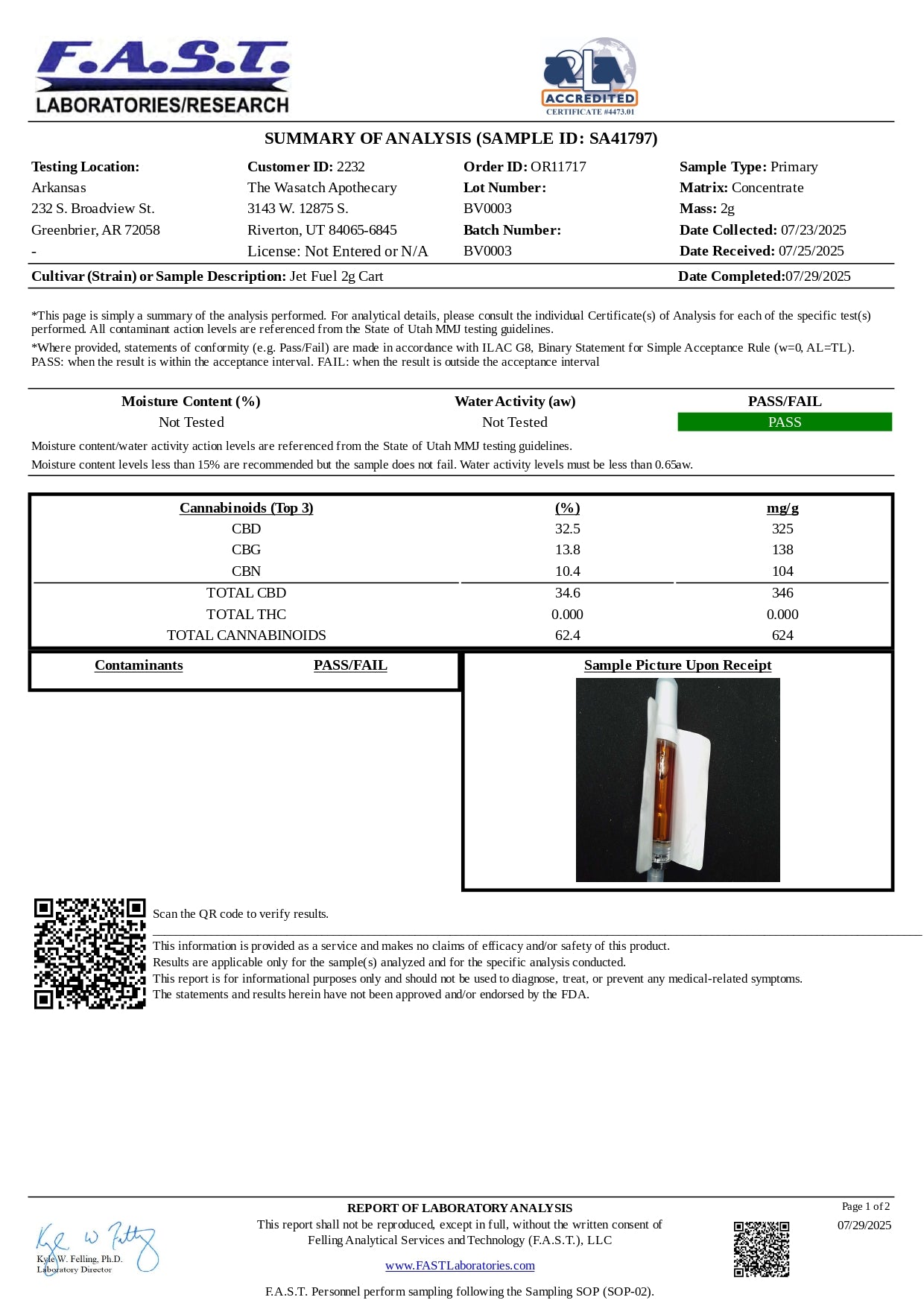 Redwood Organix CBGa 2 gram cartridges 1ct 10/box