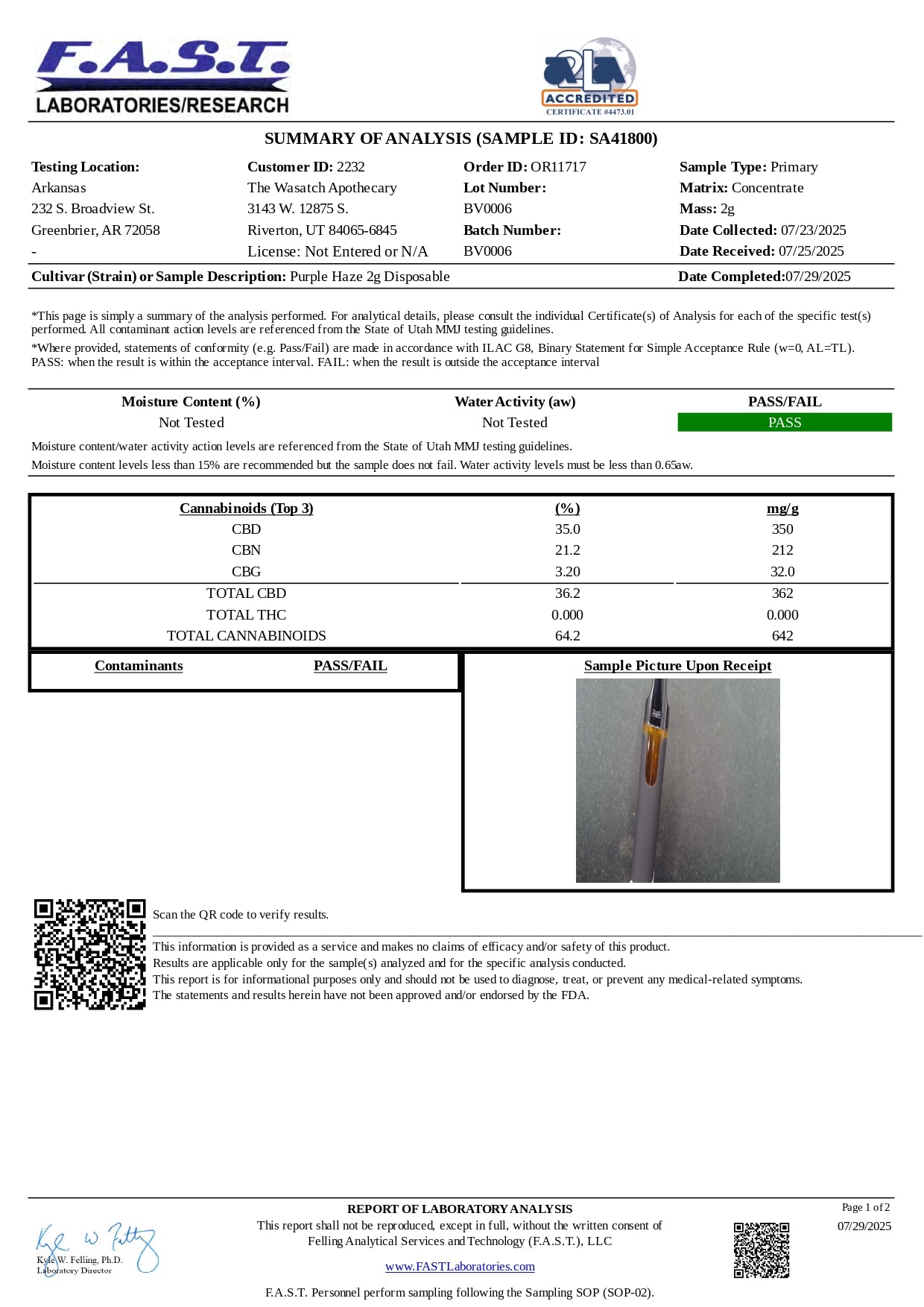 Redwood Organix CBGa 2 gram disposables 1ct 10/box