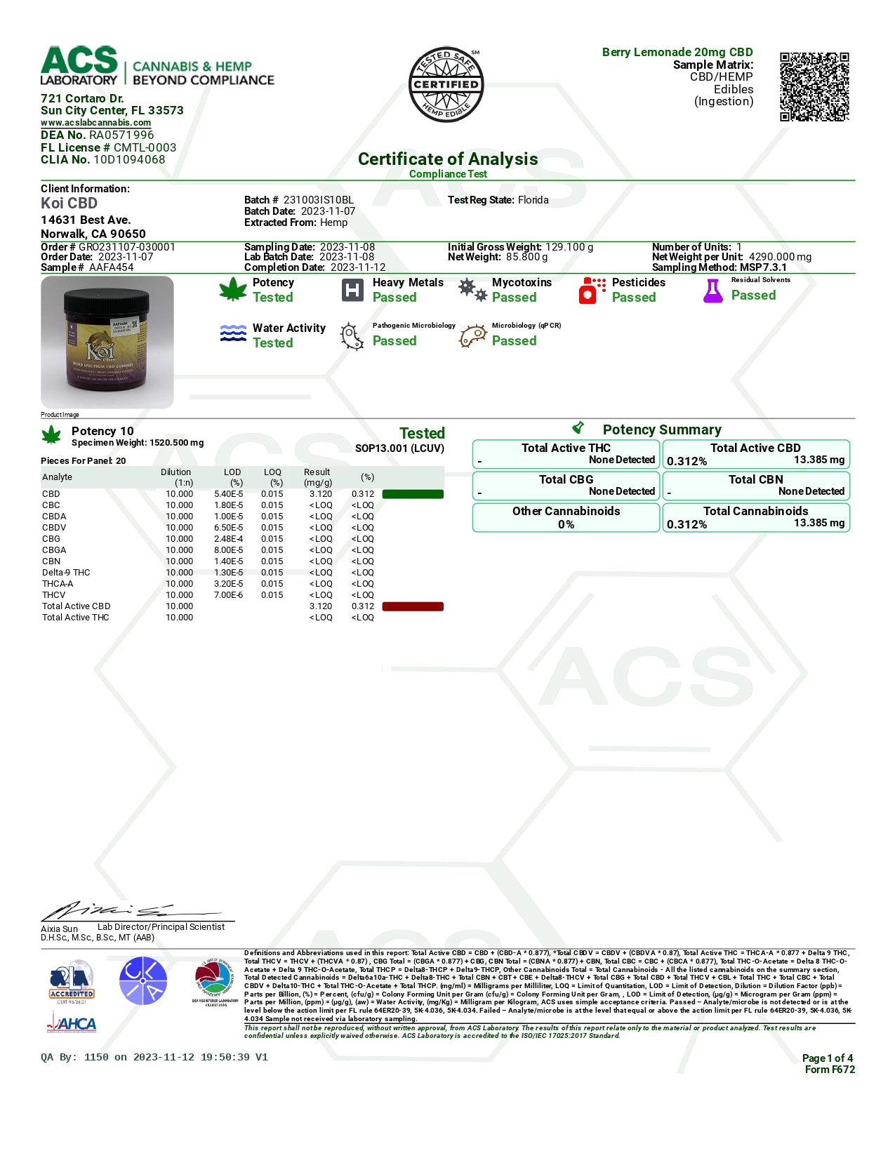 Koi CBD Gummies 20ct/pk 12pks/display box
