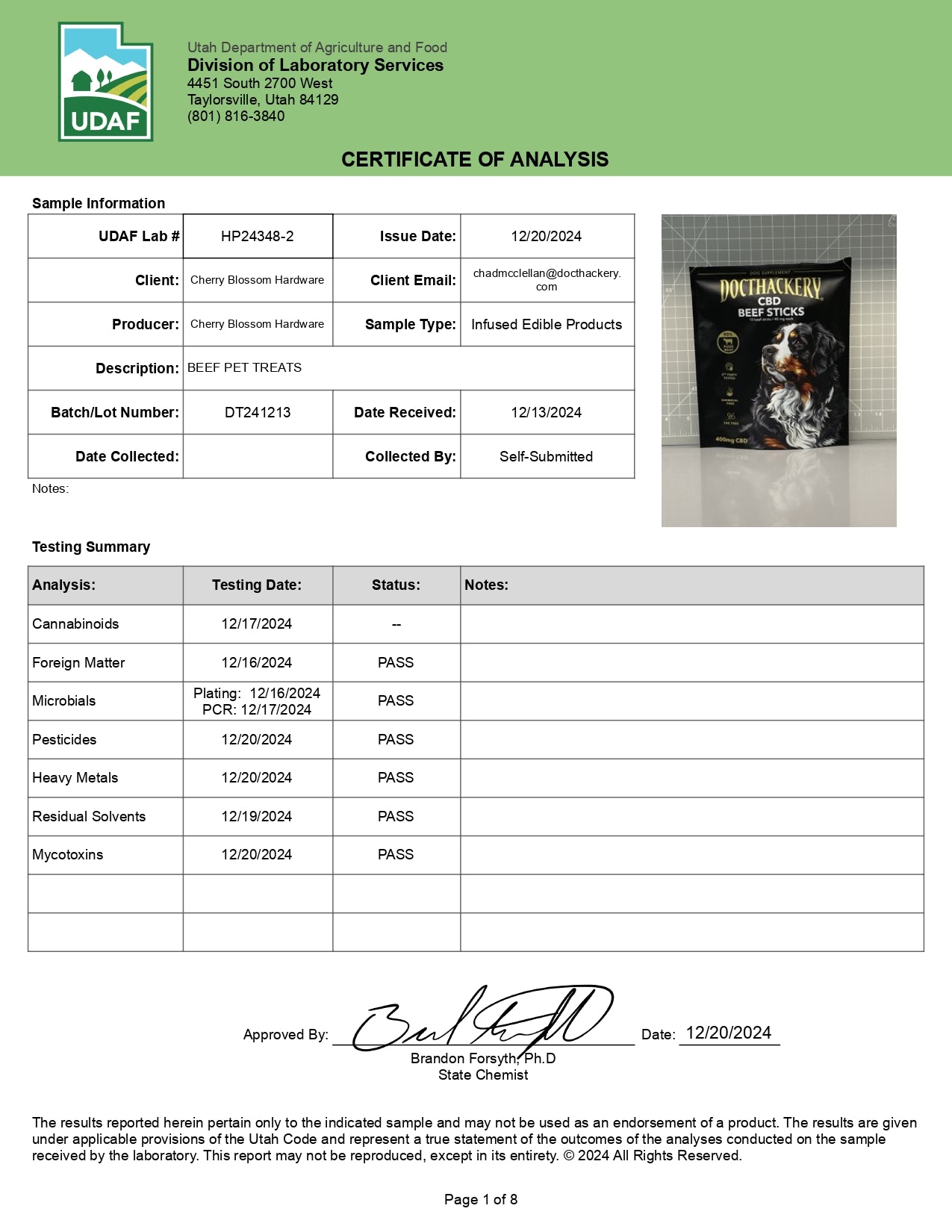 DocThackery  400 mg CBD Pet Beef Sticks 10ct/pk