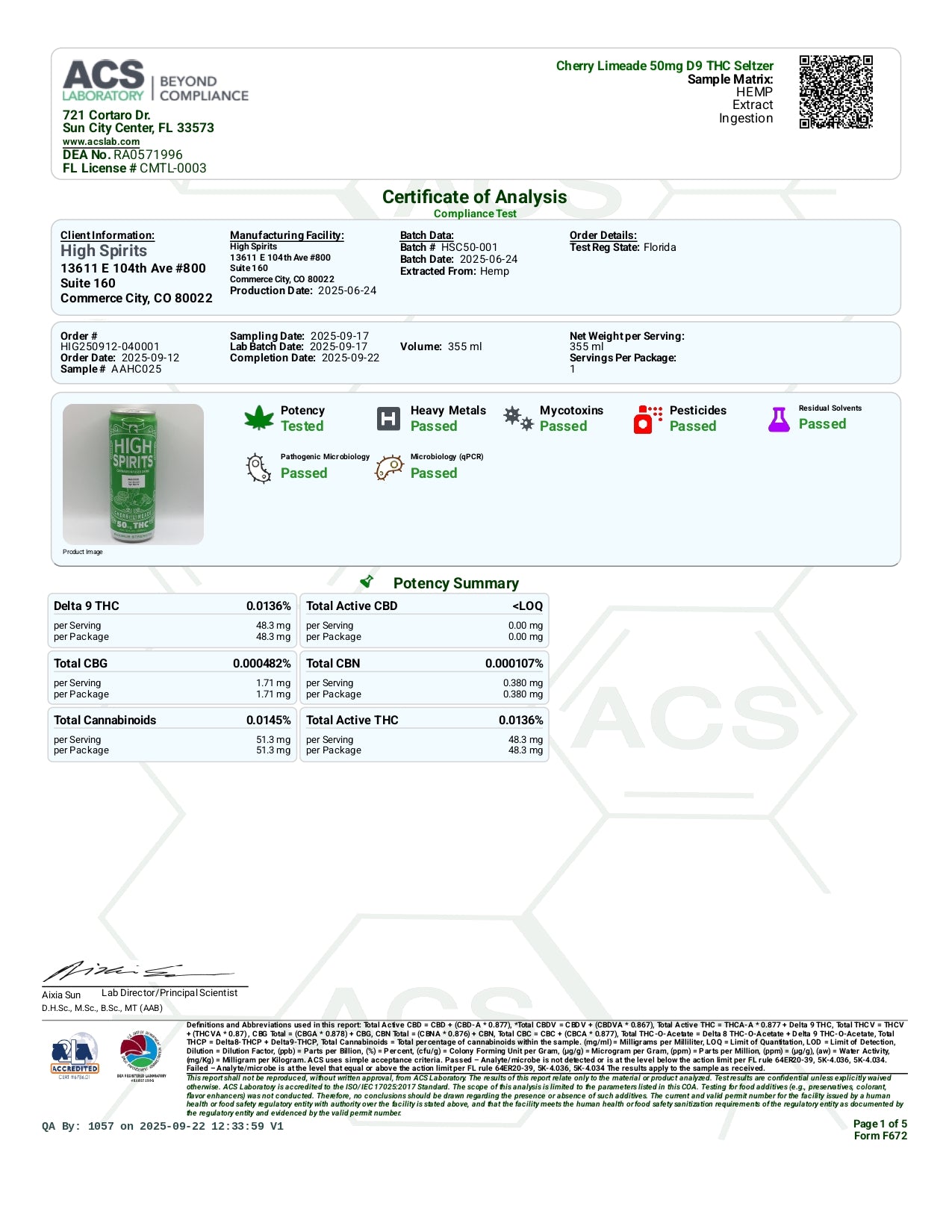 High Spirits by Trojan Horse Cannabis 50mg THC seltzer 24 per case