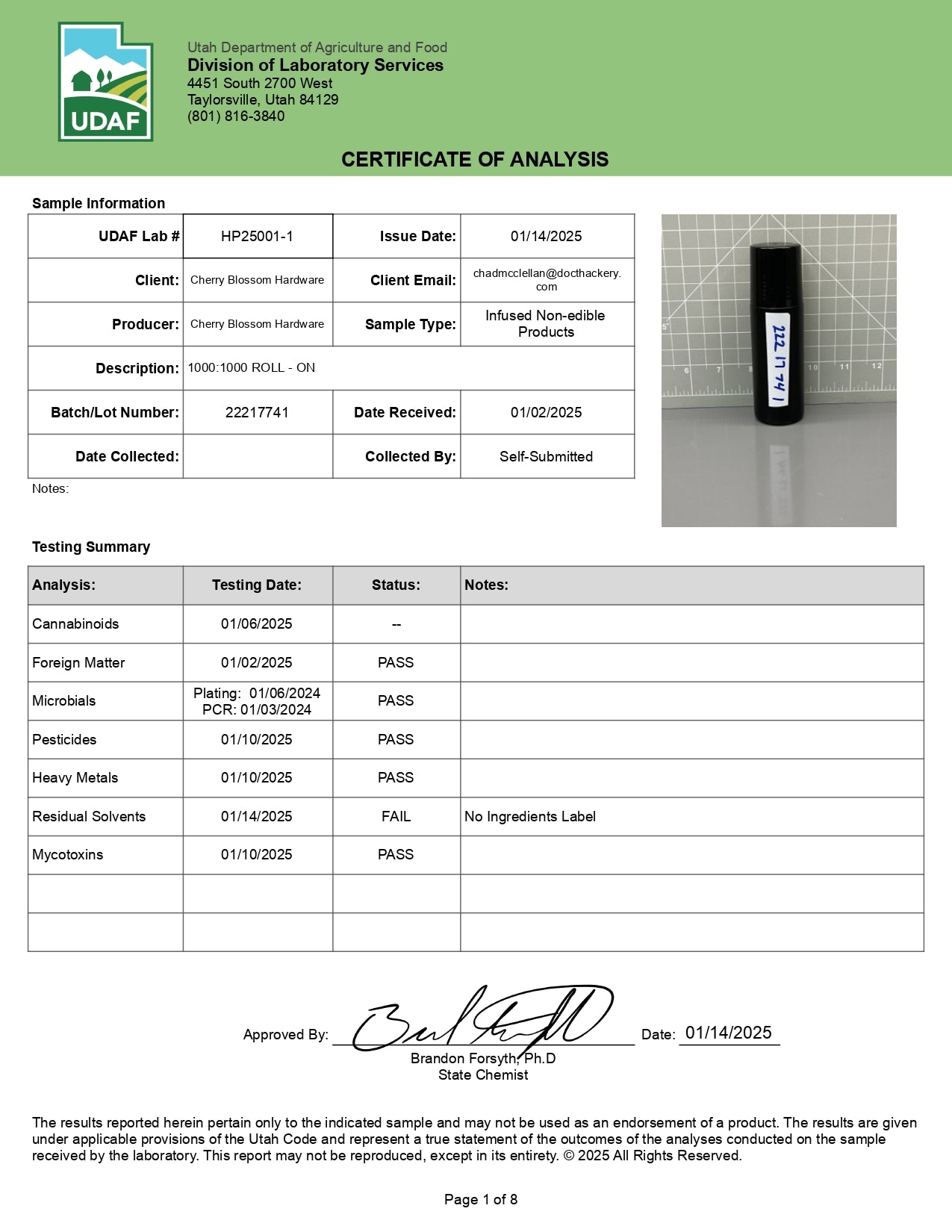 DocThackery  DEEP FREEZE Pain Relief ROLL-ON 1000mg:1000mg CBD:CBG 1ct