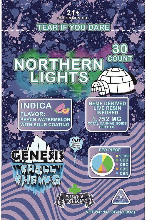 Wasatch Apothecary Chill Chews. 5mg THC 30ct/pk 8pkgs/display box